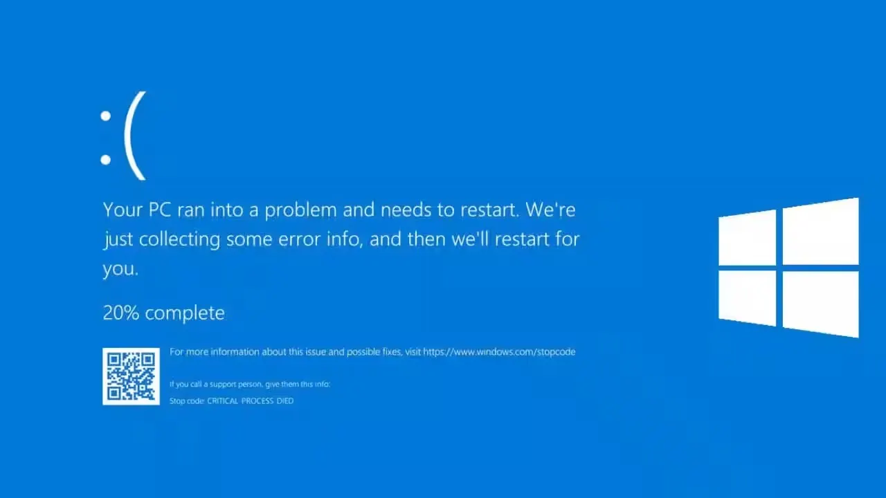 نمایش خطای Blue Screen of Death در ویندوز با کد CRITICAL PROCESS DIED