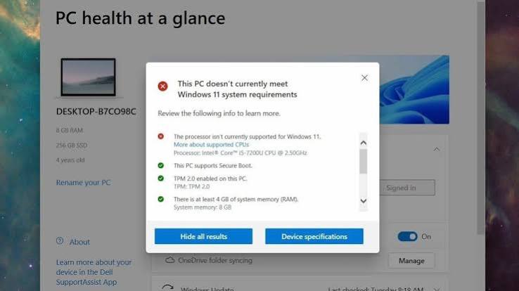 نمایش محیط نرم‌افزار Windows PC Health Check برای بررسی سخت‌افزار و سازگاری با ویندوز ۱۱