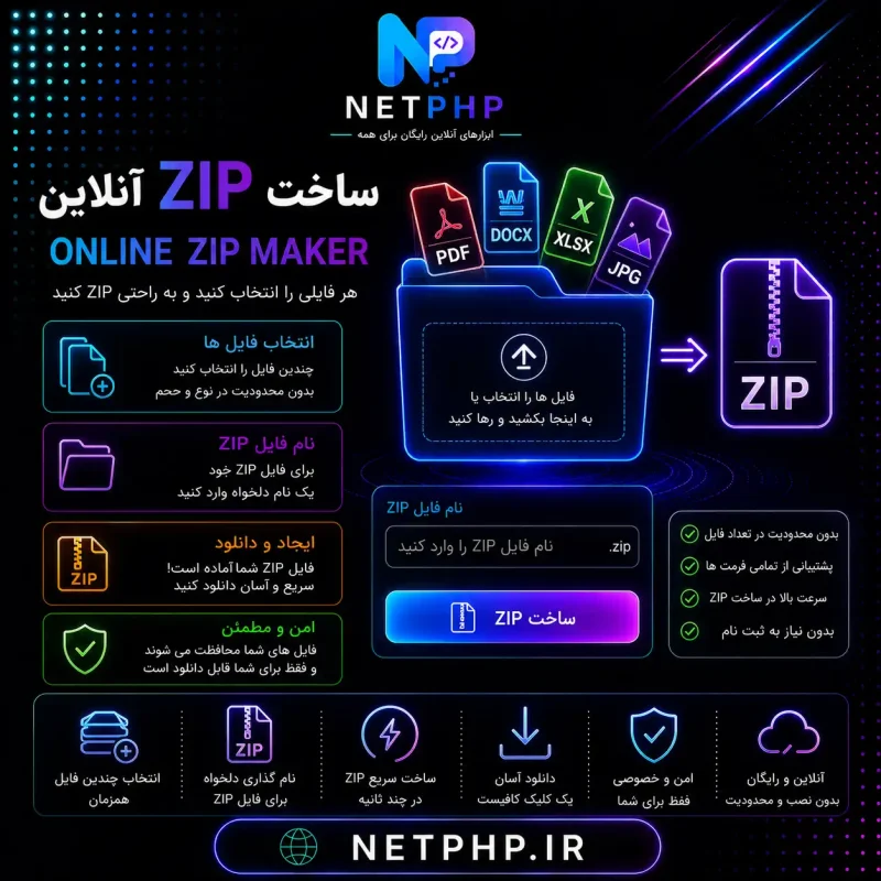ابزار آنلاین و رایگان ایجاد و ساخت فایل zip
